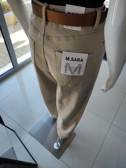 Jeansowe spodnie Balloon fit - miętowa beż XS M.Sara
