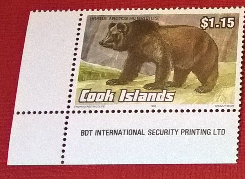 Znaczki pocztowe - Wyspy Cooka- fauna zagrożona - Grizli