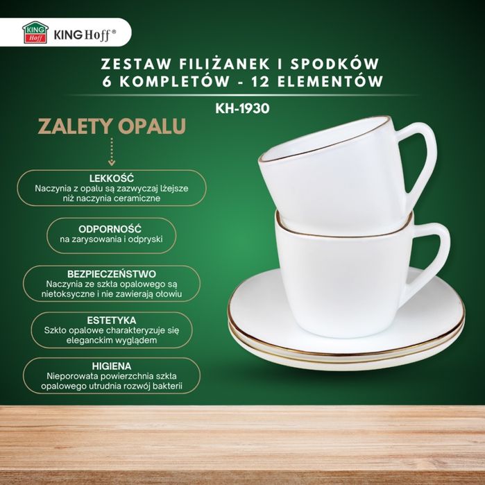 Zestaw Kawowy 6 Filiżanek Ze Spodeczkami Kinghoff Opal Kh-1930