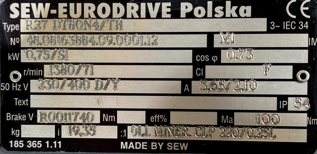 motoreduktor / przekładnia 0,75kW 71obr. 3fazowy SEW (s)