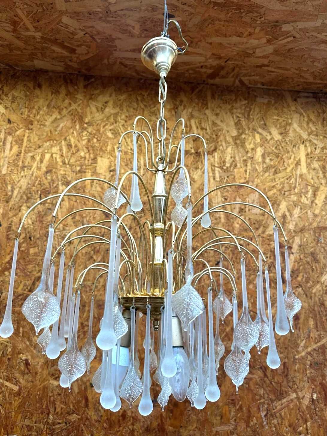 Lustre/Candeeiro de suspensão antigo - dourado e pingentes em cristais
