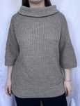 Szaro beżowy sweter z rękawami 3/4 wełniany made in Italy włoski xxl