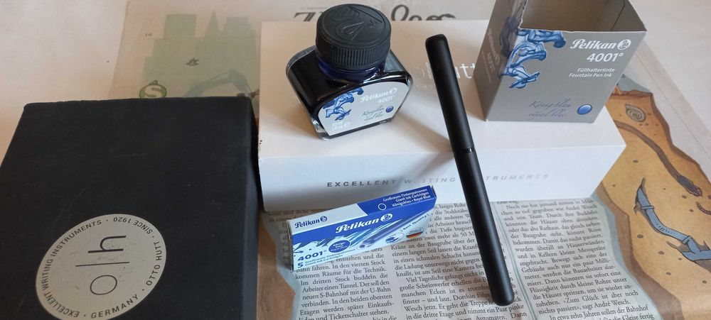 OTTO HUTT - pióro wieczne Design 03 - Black + atrament Pelikan -zestaw