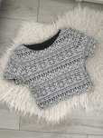 Biało-czarny crop top na krótki rękaw S