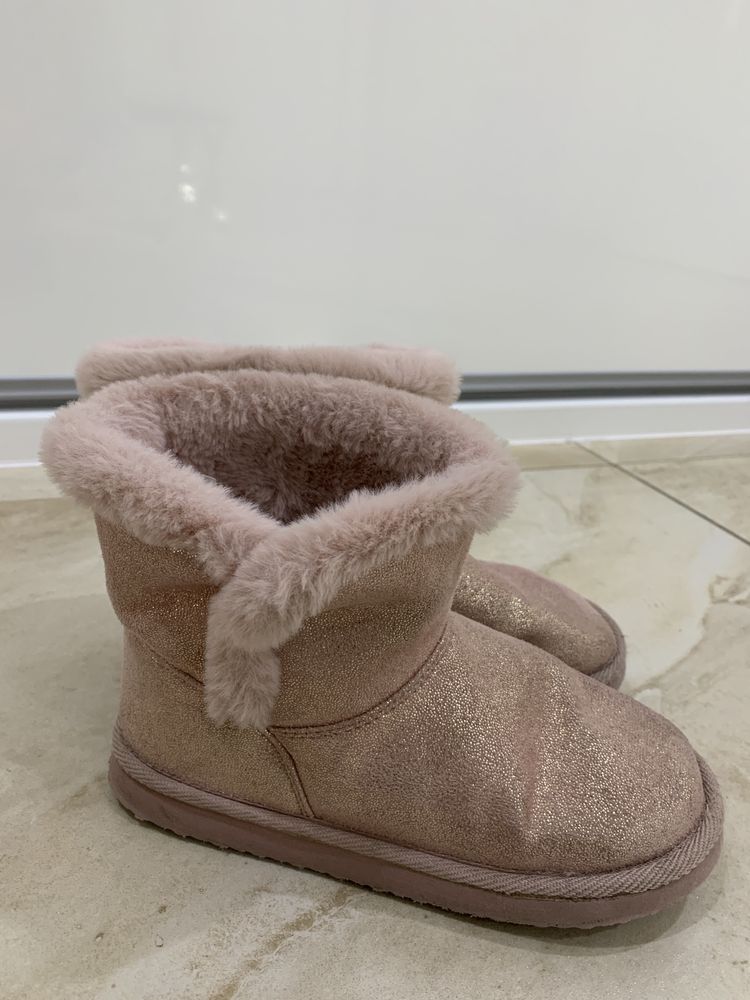 Buty z kożuszkiem zimowe h&m 32 / 33 różowe z brokatem