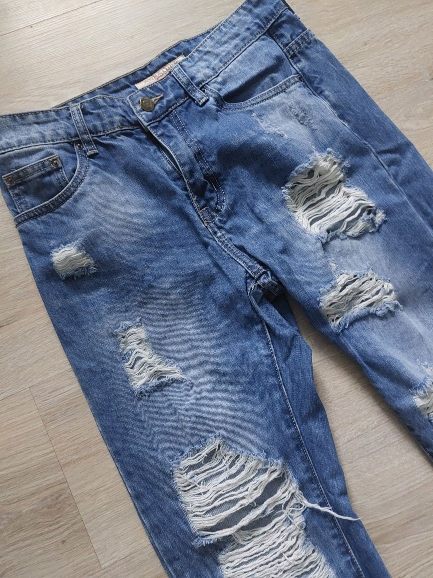 Spodnie jeansowe damskie z dziurami przetarciami 38 M Ana&Lucy mom fit