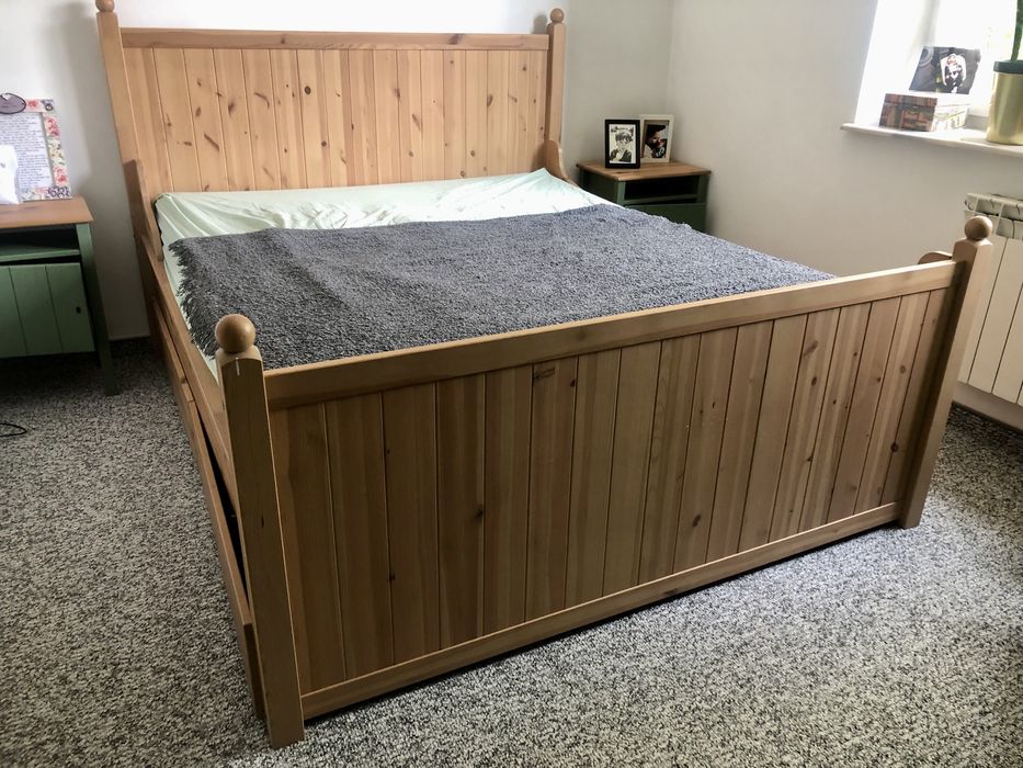 Hurdal łóżko ikea dużemałżeńskie sosnowe vintage boho brązowe 160x 200