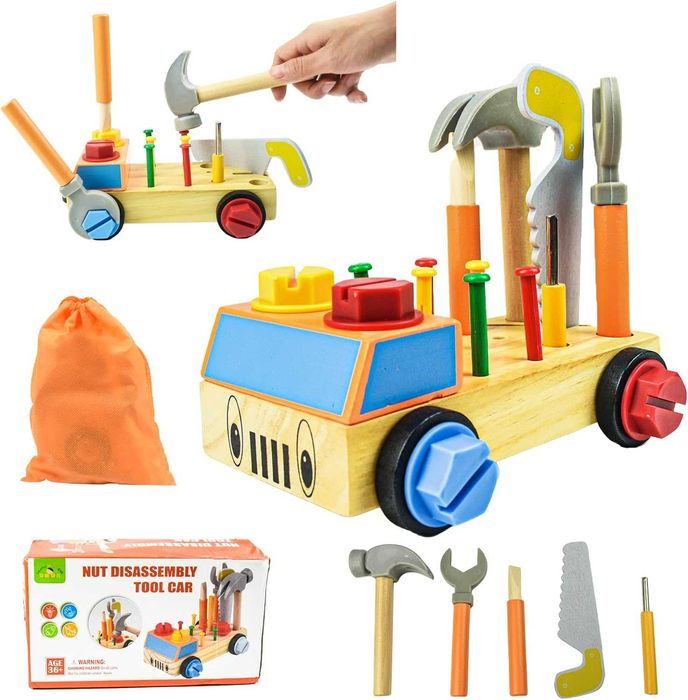 Walizka drewniane narzędzia dla dzieci zestaw autko konstrukcyjne P890