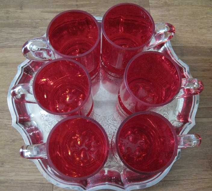 Kufle Kufel do piwa czerwone 6 szt. grube szkło stare