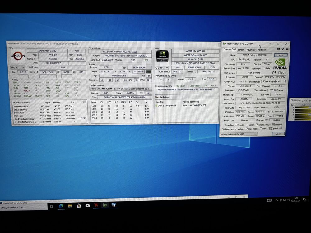 Komputer RTX 3060 12gb / R5 5600 / 16gb rgb 700w argb msi
