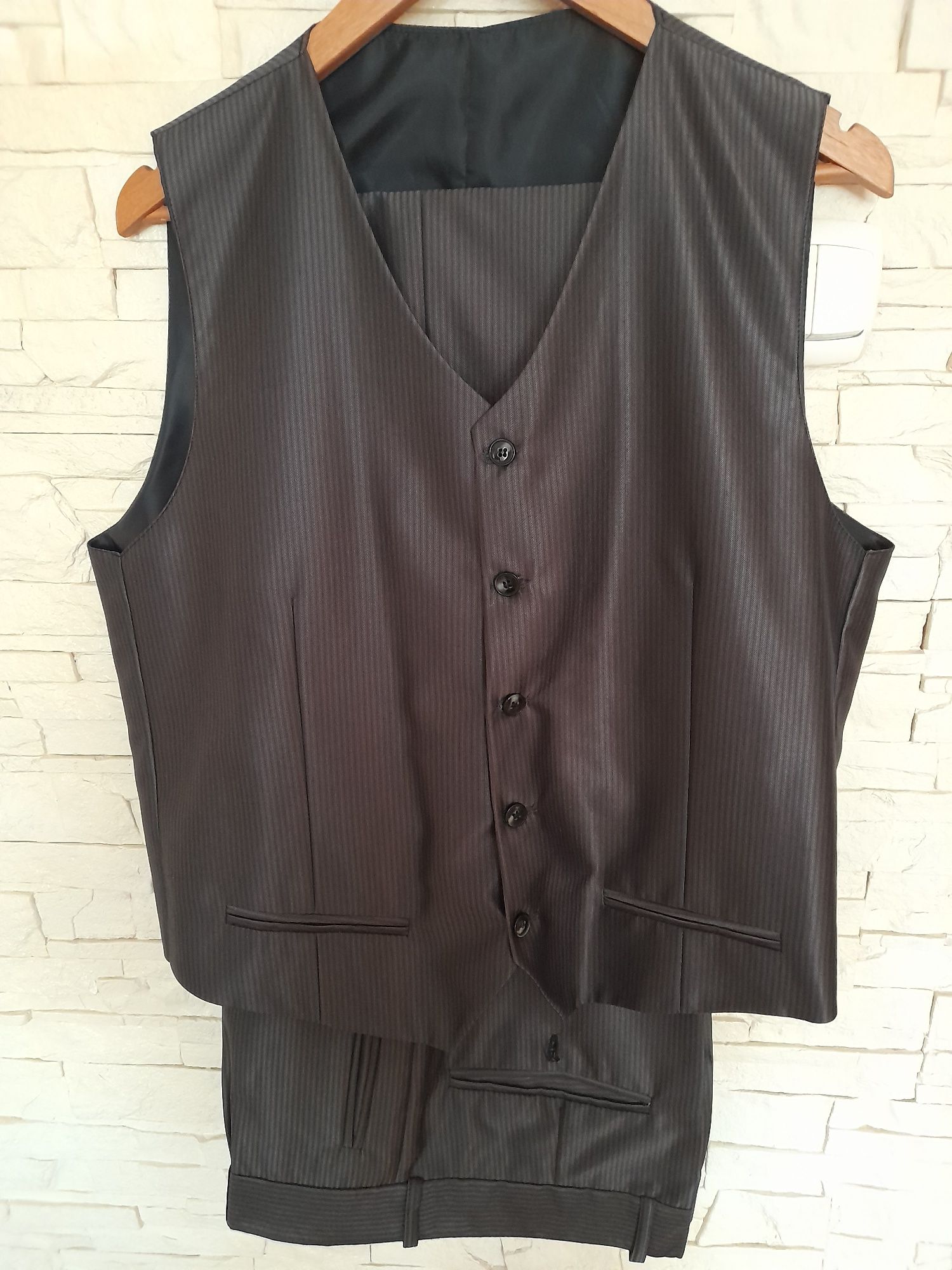 Nowy garnitur Jandar 176 L xl 3w1 marynarka kamizelka spodnie prążki