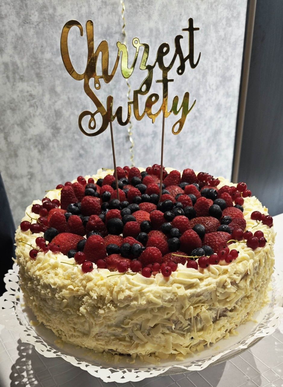Topper na tort chrzest święty napis na ścianę zestaw