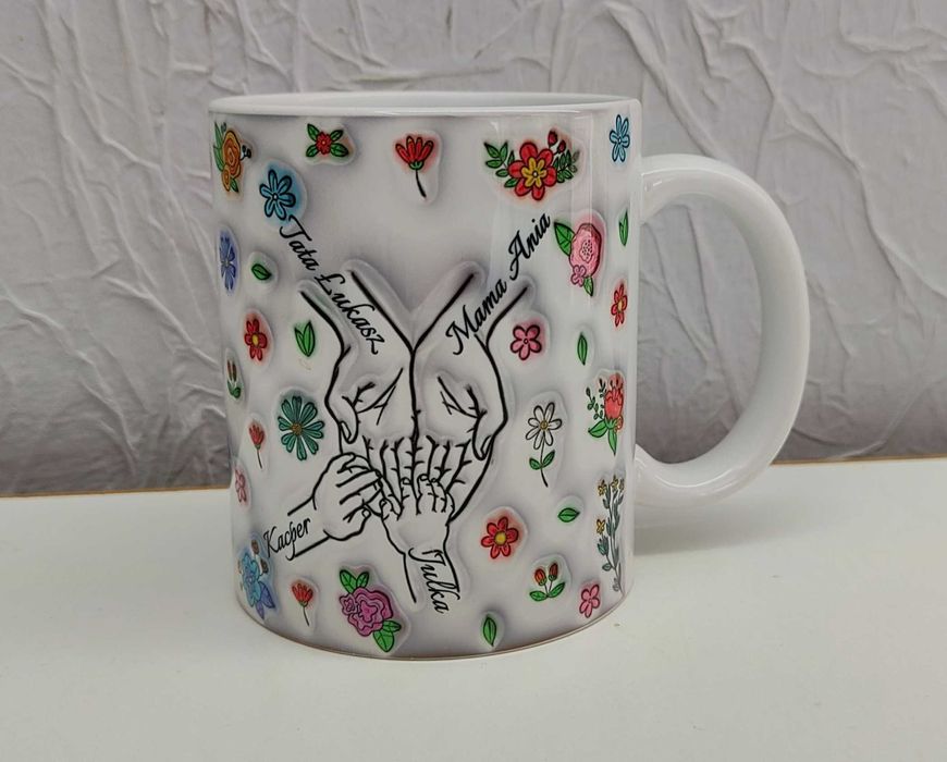 Kubek dłonie rodziców mamy taty 330ml dzieci 1-6 dzieci kwiaty 3D pię