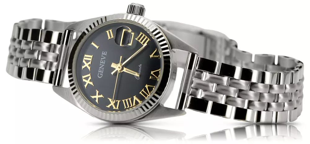 Zegarek damski z białego złota 14k czarną tarczą lw020wdbc&lbw008w Wr