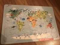 Puzle drewniane mapa Świata 4+ Nowe zafoliowane prezent