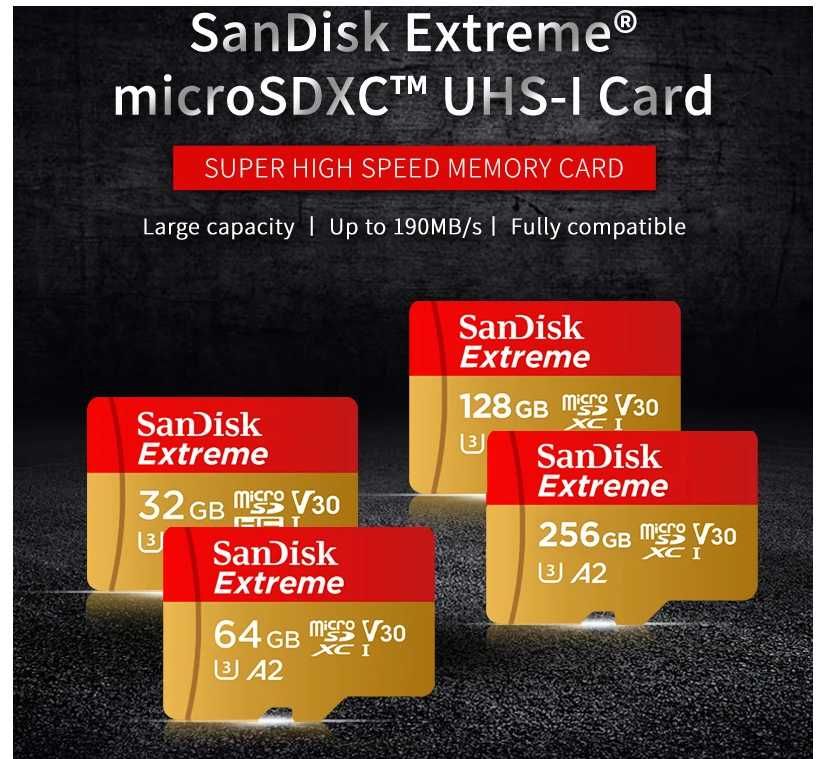 100% оригинальная карта памяти SanDisk Extreme 32/128/ 256/512 гб.