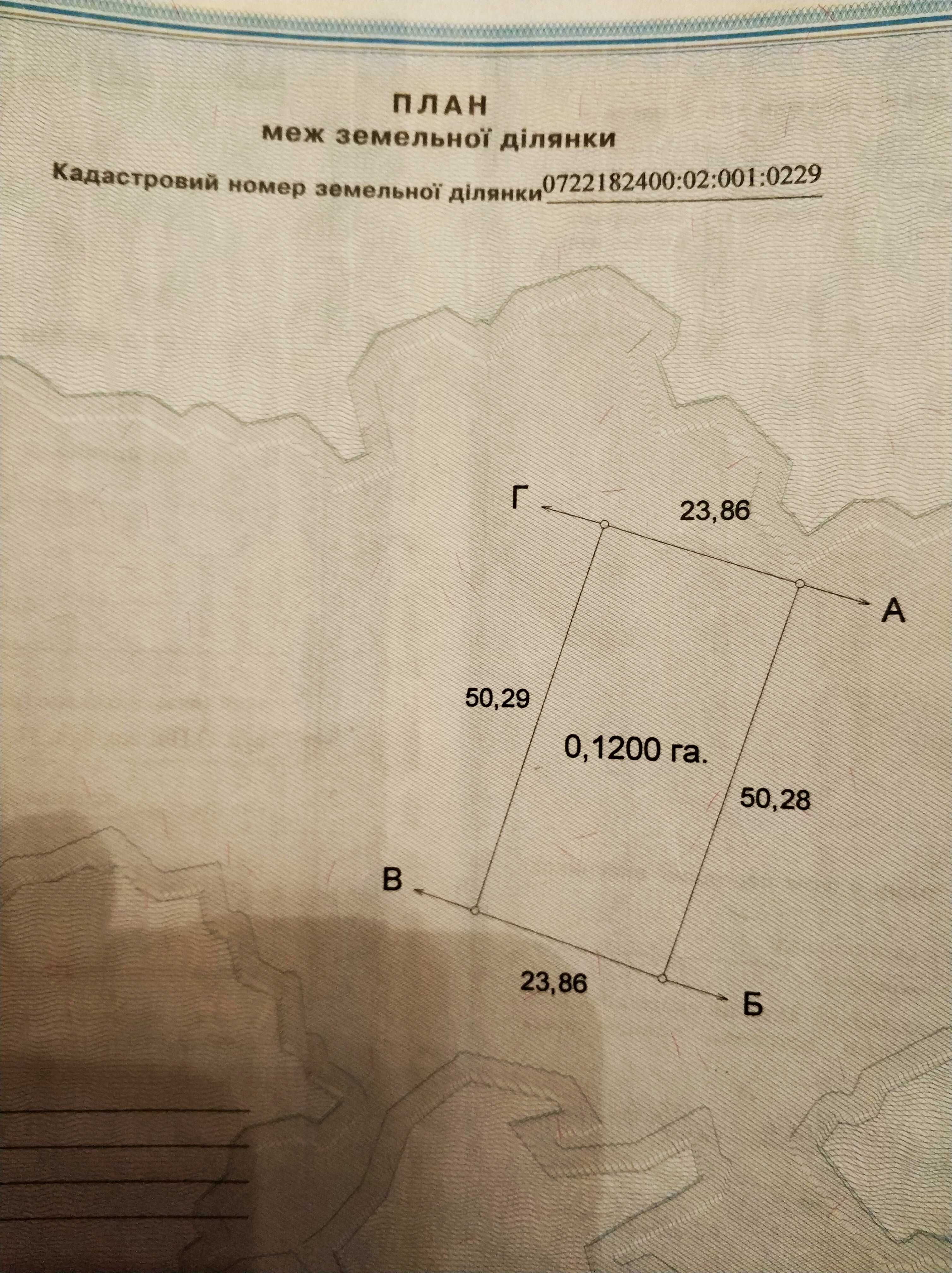 продам земельну ділянку с.Бахів 12 сотих