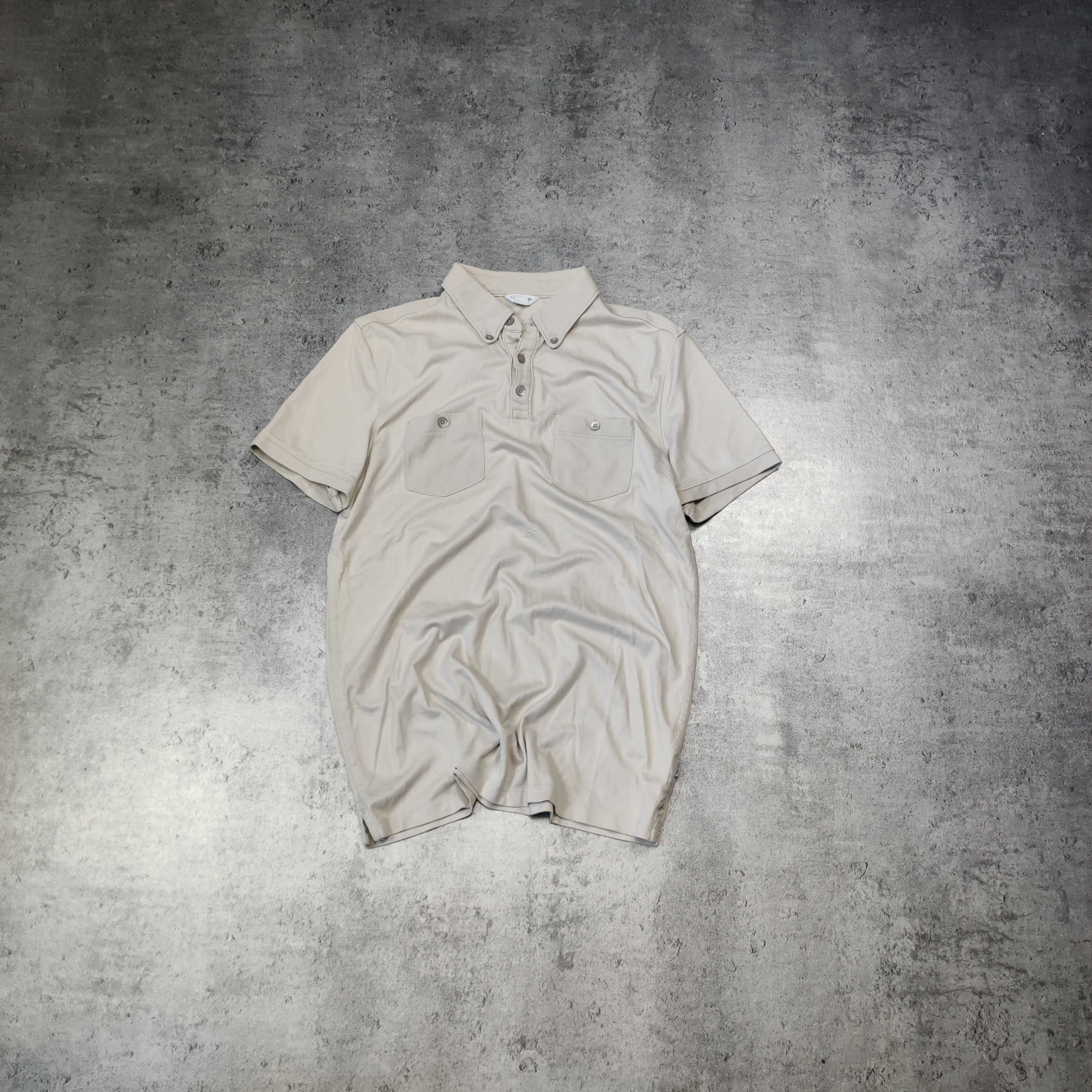MĘSKA Koszulka POLO Elegancka Kołnierzyk CK Calvin Klein Beżowa Klasyk