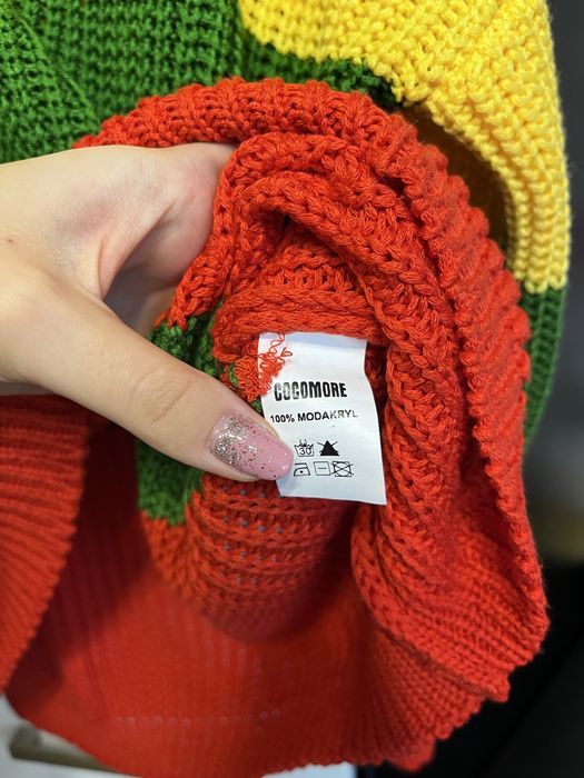 kolorowy sweter w paski M zolty zielony czerwony mocne kolory