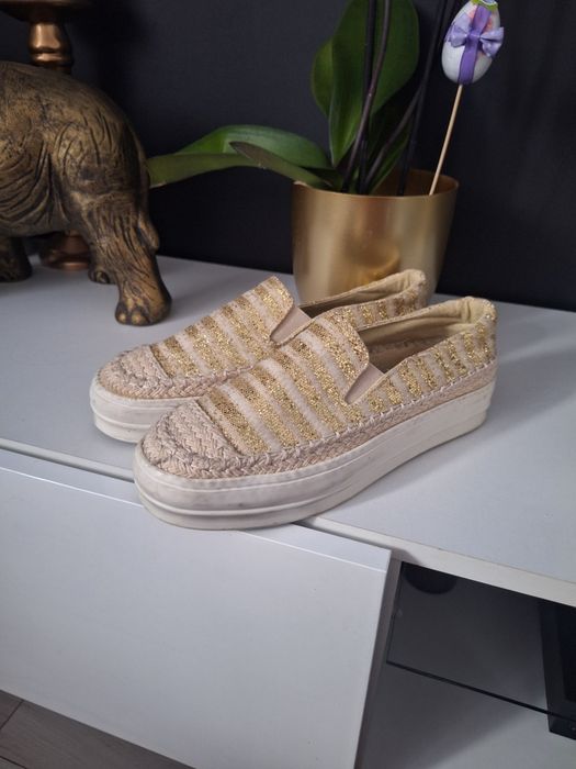 Espadryle 40 złote wiosenne buty gruba podeszwa platforma