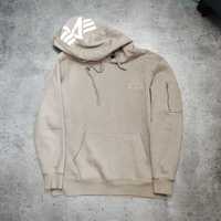 MĘSKA Bluza Premium NASA Alpha Industries Beżowa Duże Logo Hoodie