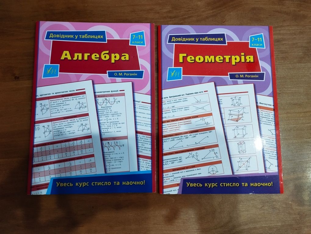 Два Довідники в таблицях Алгебра Геометрія 7-11 класи О. М. Роганін