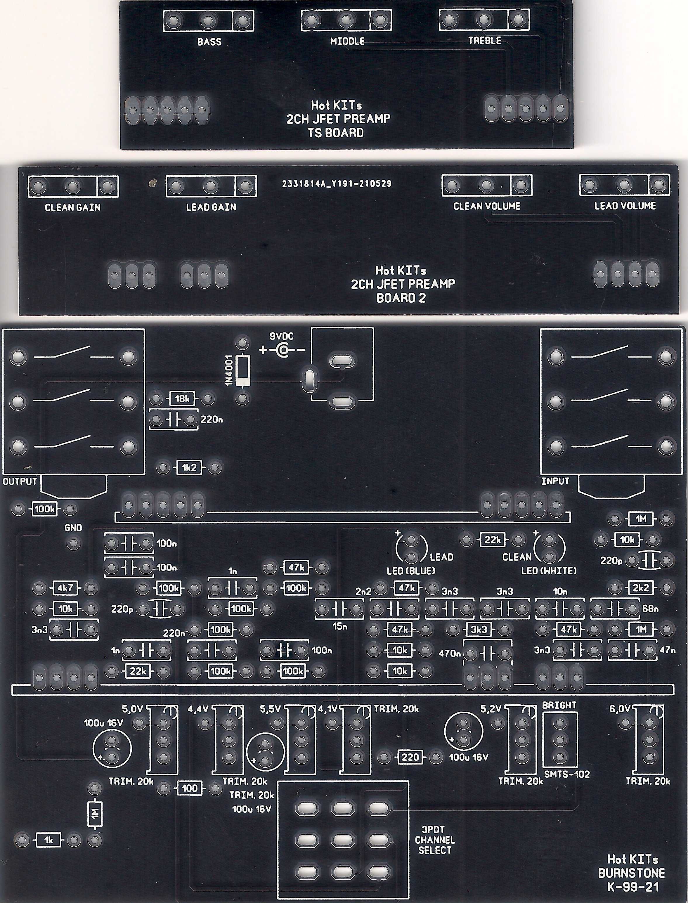 PCB do montażu preampu dwukanałowego do gitary elektrycznej