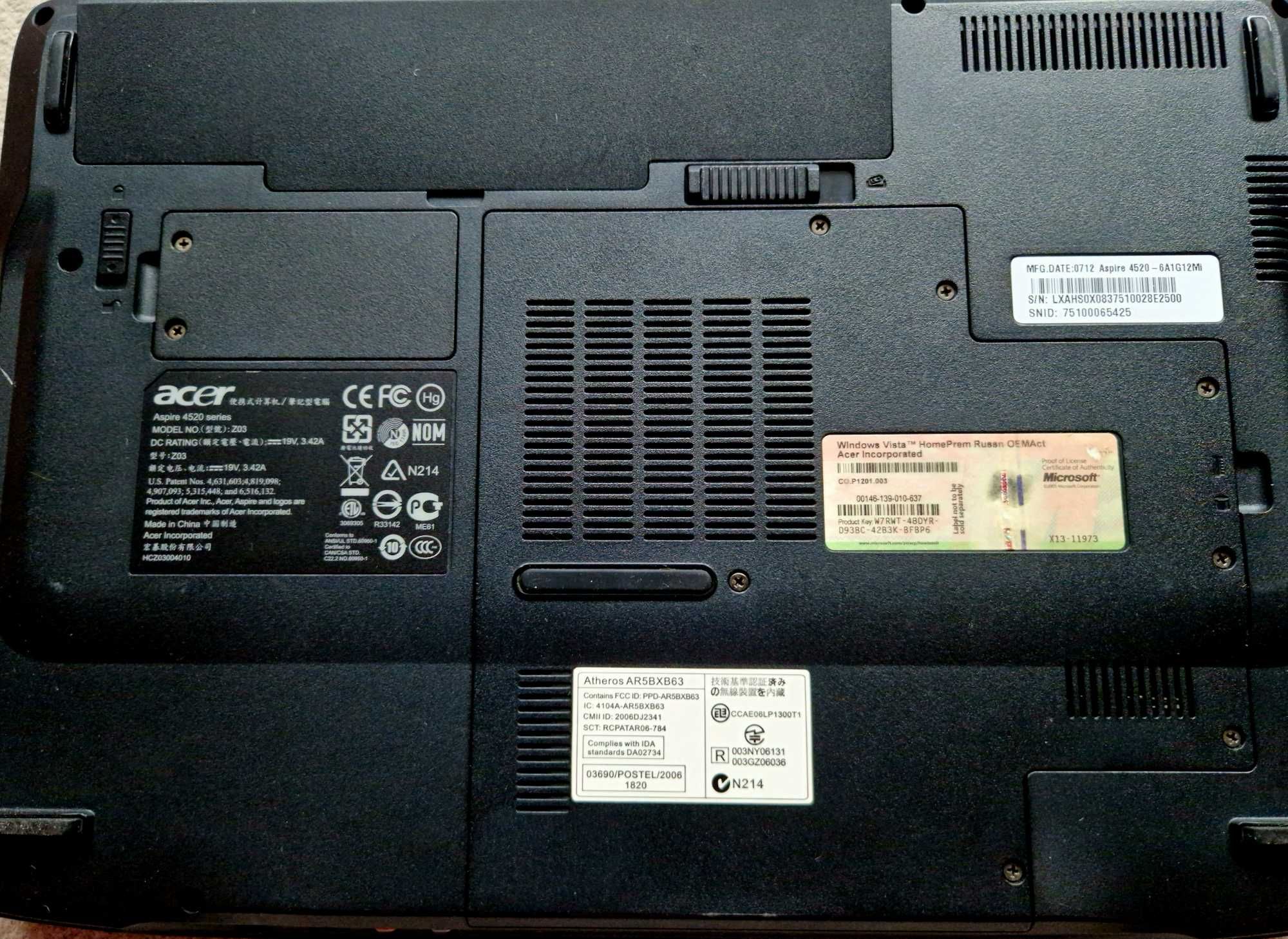 Ноутбук Acer aspire 4520 z03