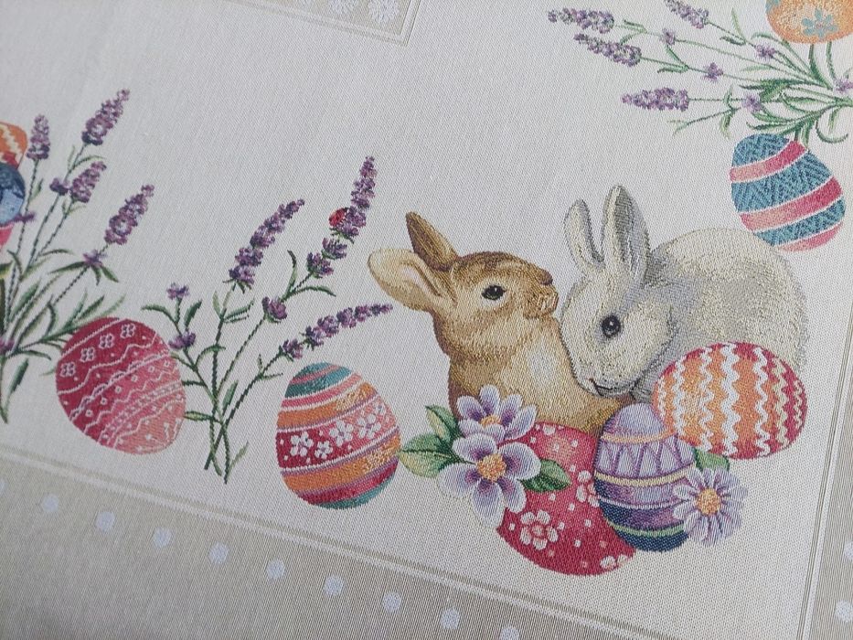 Obrus gobelinowy Wielkanocny 140x180 cm na duży stół V54 zajączki