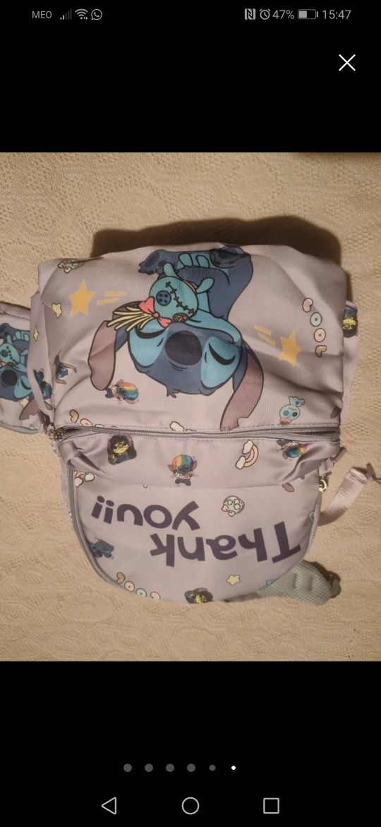 Conjunto mochila escolar, Stitch, novo.