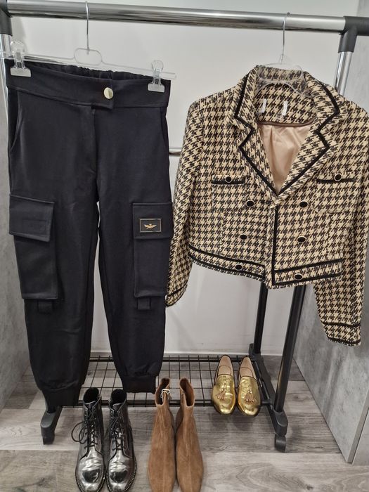 Żakiet Marynarka Ramoneska Xs S Pepitka