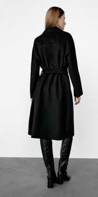 ZARA płaszcz czarny wełna 34 36 XS S zimowy black klasyczny z paskiem