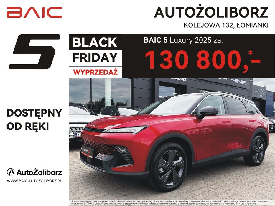 BAIC 5 Comfort, LPG 1zł, OC/AC/NNW 1 zł, promocyjny leasing