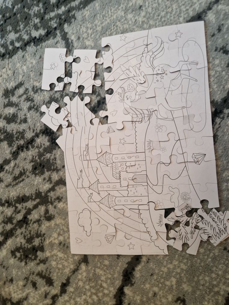 Puzzle jednorozce  brokatowe z kolorowanką