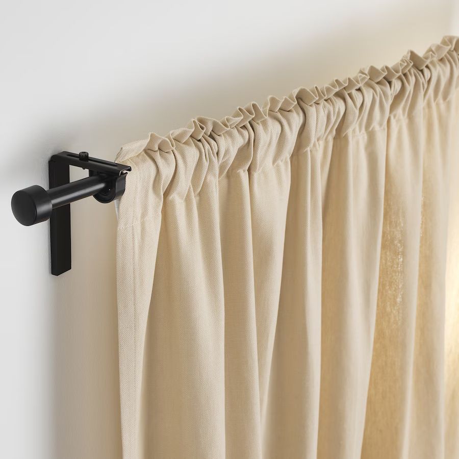 3 czarne karnisze ikea 210-385 cm + 6 końcowek
