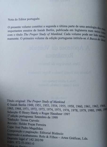 A Apoteose Da Vontade Romântica - Isaiah Berlin