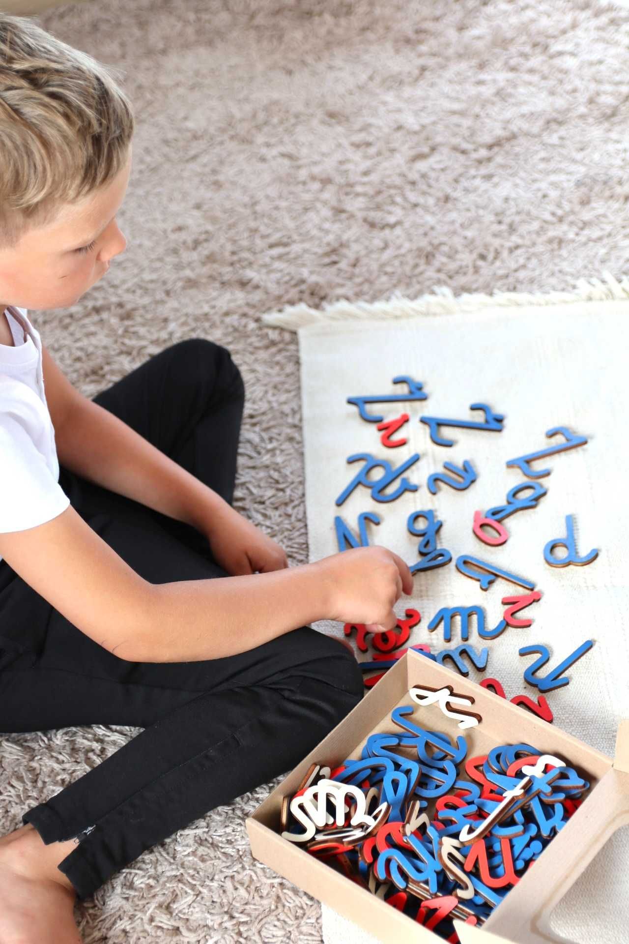 Drewniany Ruchomy alfabet 102 sztuk liter (małe i duże) Montessori