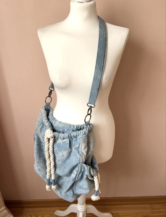 Torba jeansowa worek duża na lato na wakacje na plaże marynarska