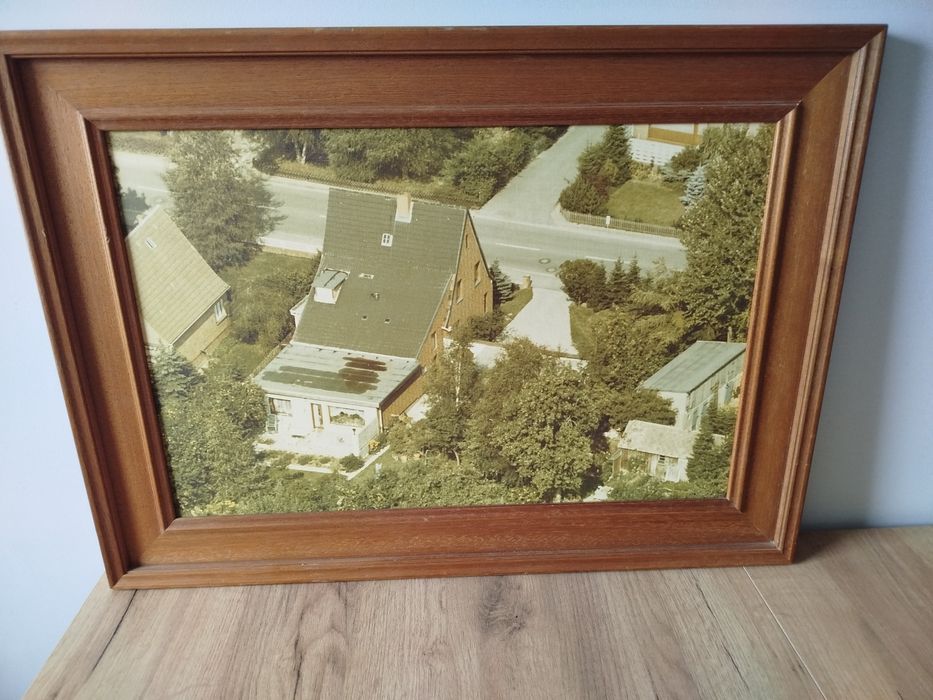 Duży stary obraz  w drewnianej dębowej ramie.PRL.Starocie.Vintage.