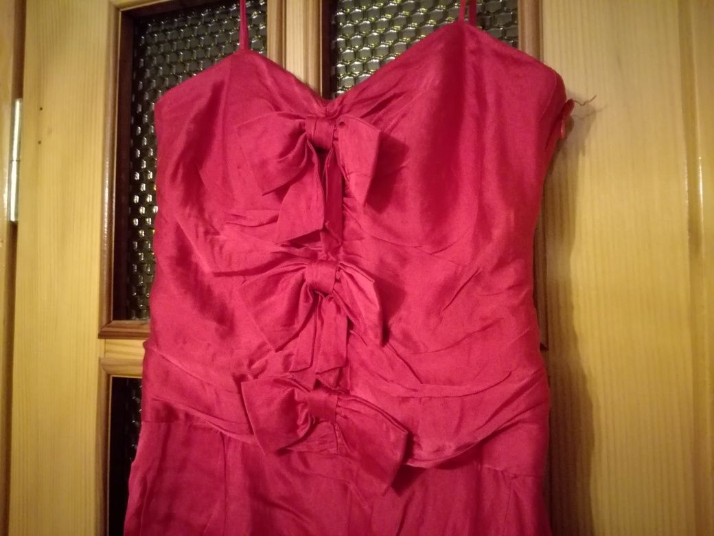 sukienka jedwabna krótka czerwona z falbanami r. 42