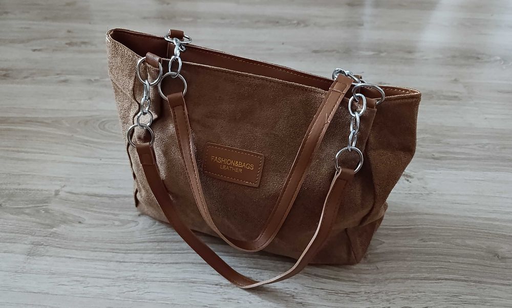 Nowa damska stylowa torebka z materiału z zamszu/ torba worek brązowa