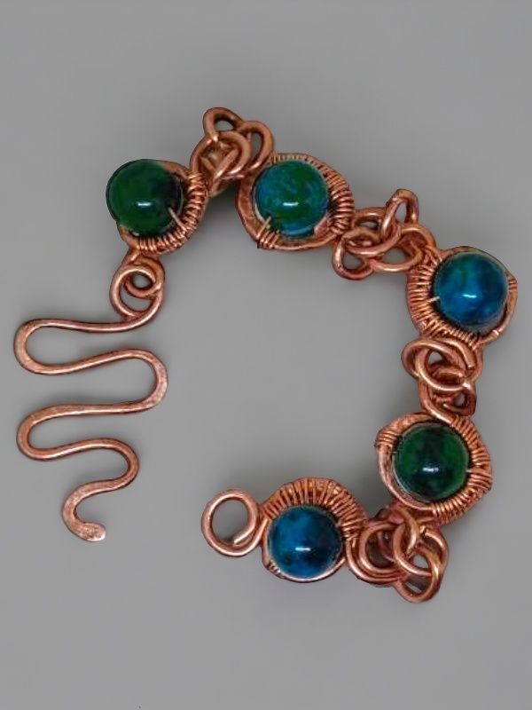 Bransoletka handmade z Chryzokoli i czystej miedzi