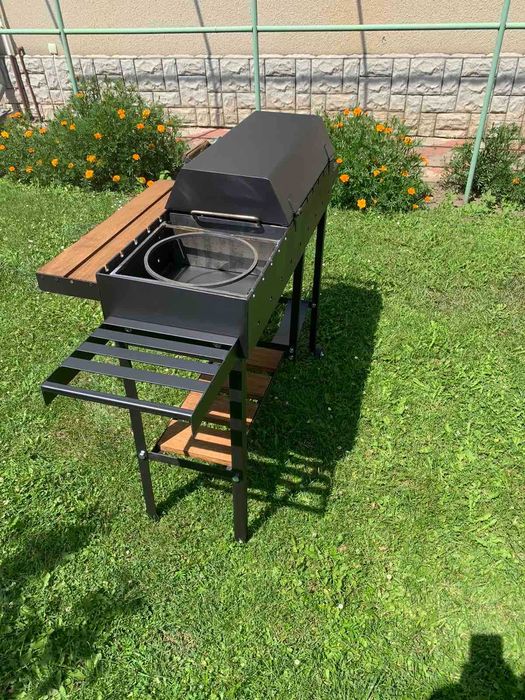 ПОСИЛЕНИЙ!Мангал з кришкою для барбекю метал 5 мм на 13 шампурів