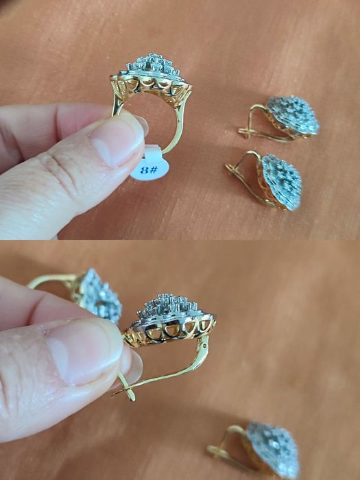 Позолота 14 карат белая/желтая, ювелирная бижутерия серьгии кольцо 18р