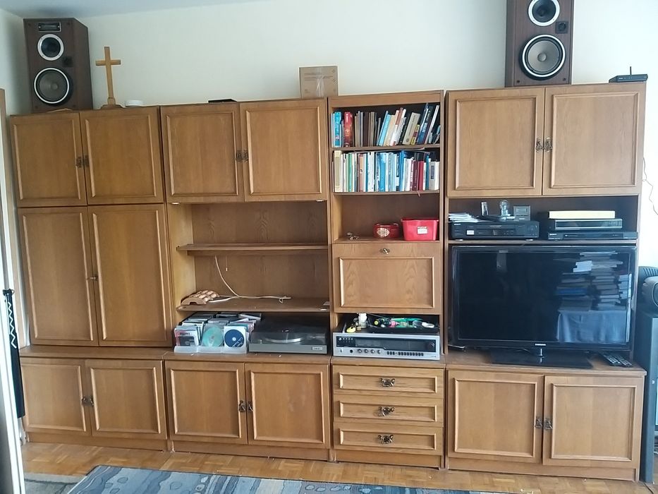 Meblościanka lata 80 okleina dębowa, PRL