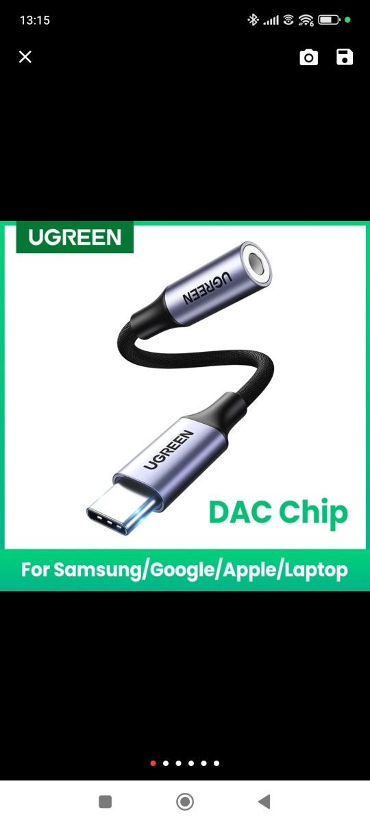 Kabel Usb-c na 3.5mm audio z chipem DAC Ugreen