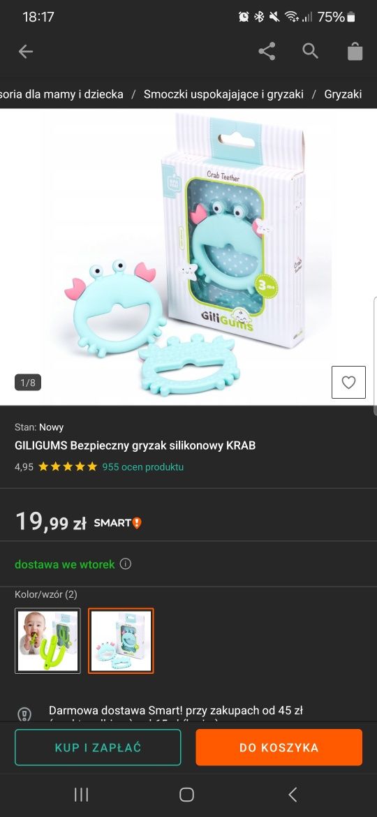 Gryzak ortodontyczny i na ząbkowanie 2szt