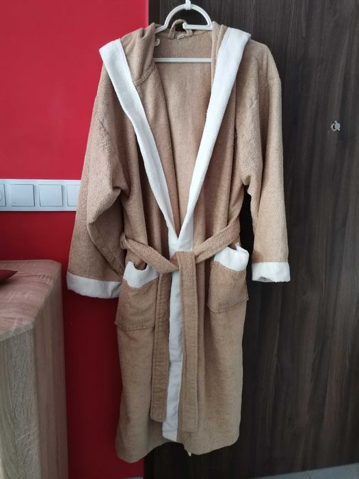 Szlafrok frotte beżowo biały