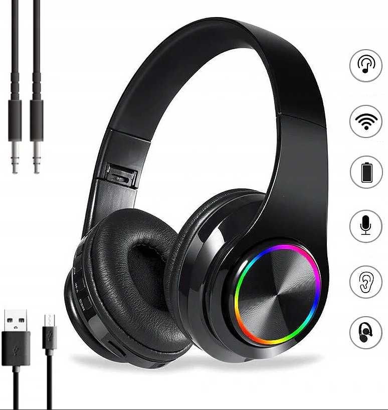 Sluchawki nauszne bezprzewodowe LED BLUETOOTH PREZENT
