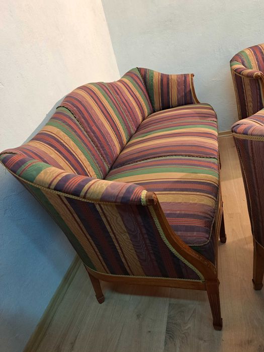 Sofa kanapa fotele wypoczynek Ludwik Filip francuski jedwab XIX